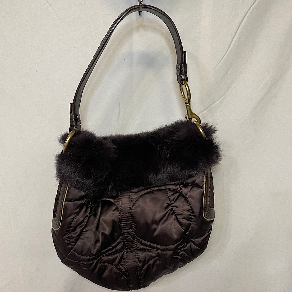 Coach chocolate brown rabbit fur vintage hobo bag